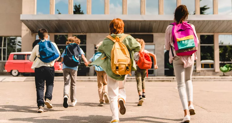 children walking into school